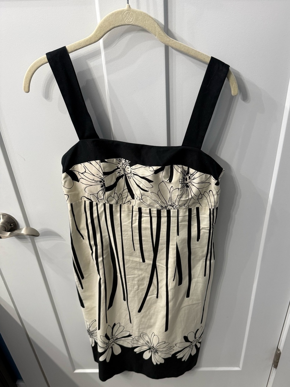 Black & Cream Floral-Print Sundress with Wide Straps